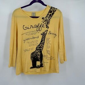 Jess and Jane Womens Artsy Graphic Top Size L Giraffe Print Boho‎ Statement Tee